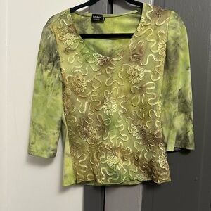 Tribal Olive and Taupe Tie-Dye Embroidered Blouse